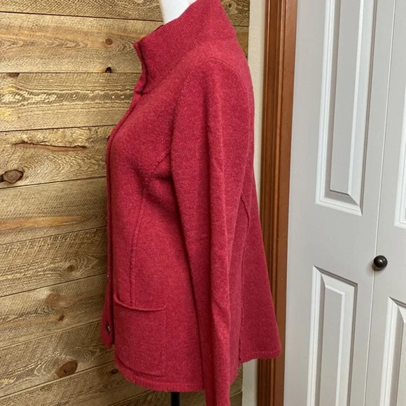 Eileen Fisher Red 100% Wool button front cardigan sweater Size Small - Picture 2 of 6